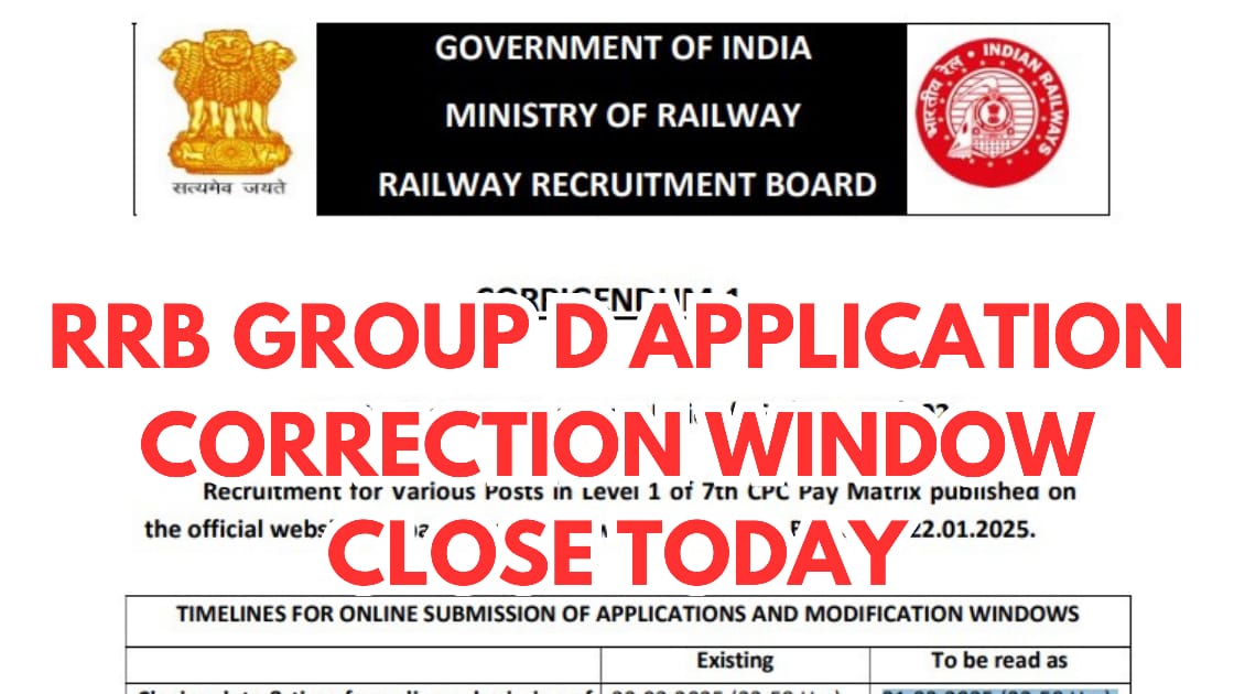 RRB Group D 2025 Correction Window Close Today