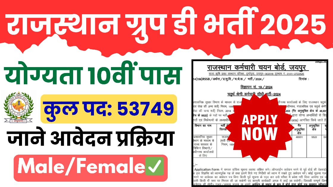 Rajasthan Group D Vacancy 2025 Notification Out for 53,749 Posts