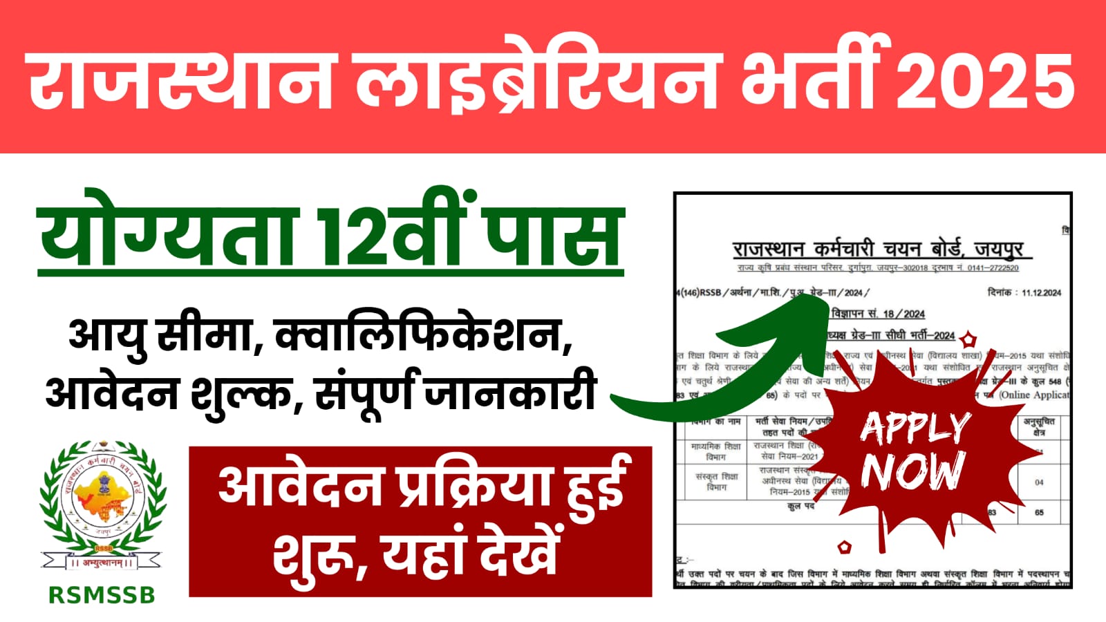 Rajasthan Librarian Recruitment 2025, Qualification, Age Limit, Fee, Application Process