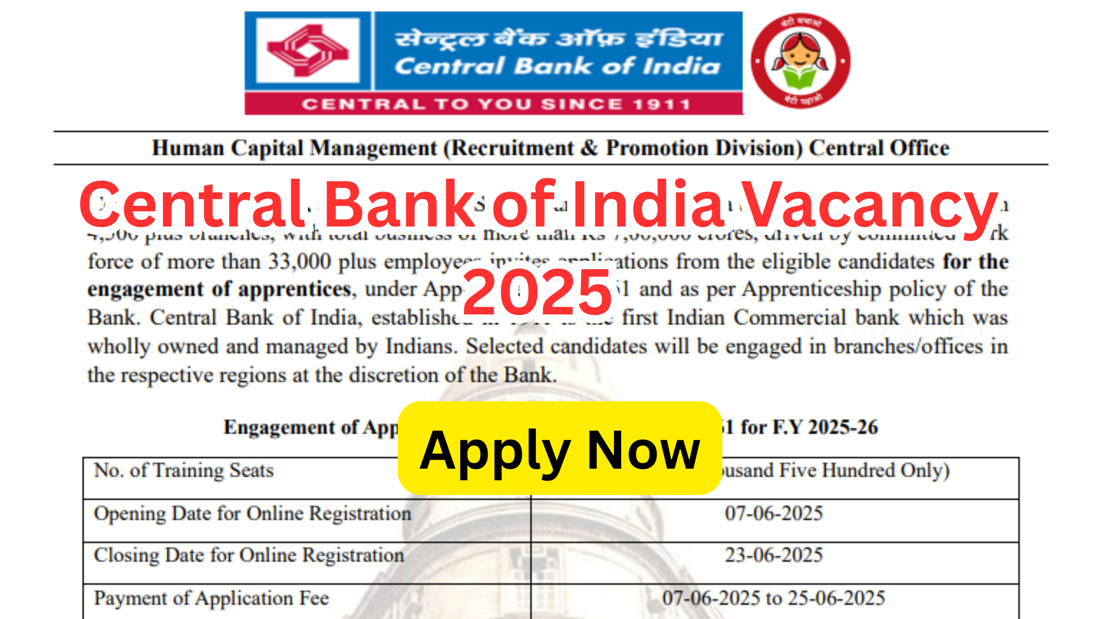 Central Bank of India Vacancy 2025